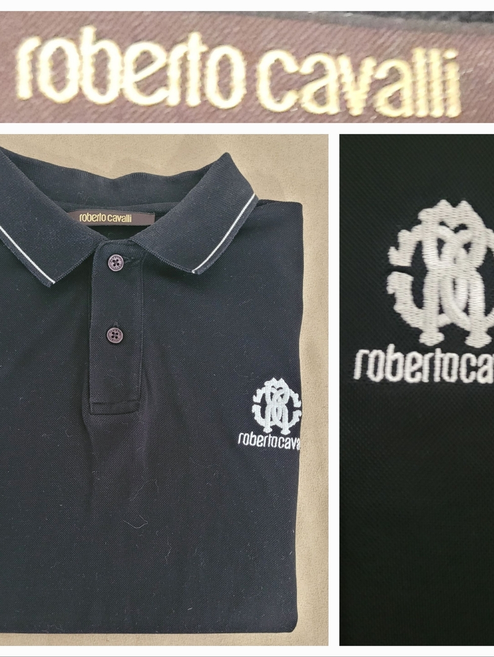 Roberto Cavalli Men’s  Polo with White Embroidered Logo / M